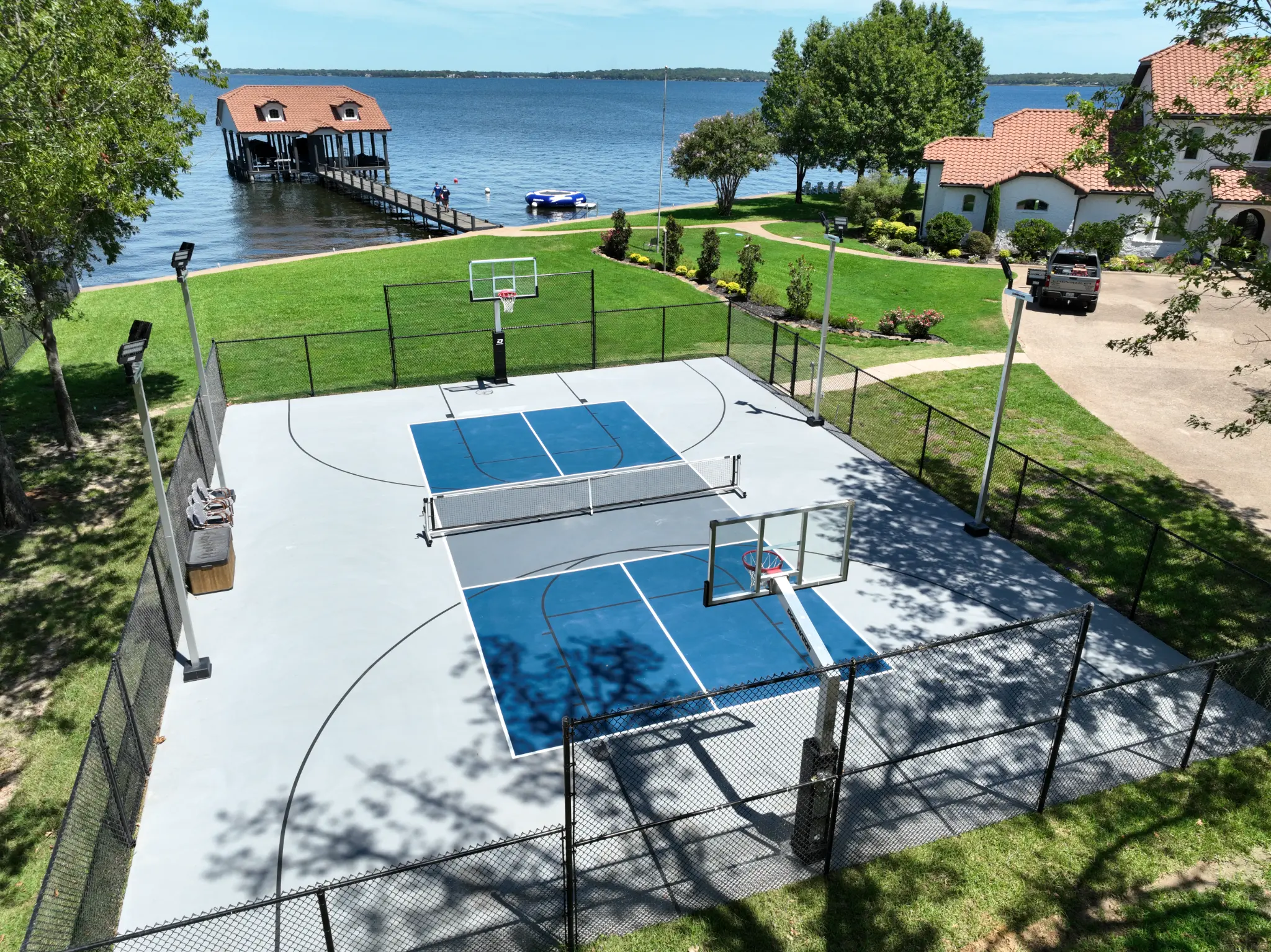 Combo court lakefront with pickleball and basketball