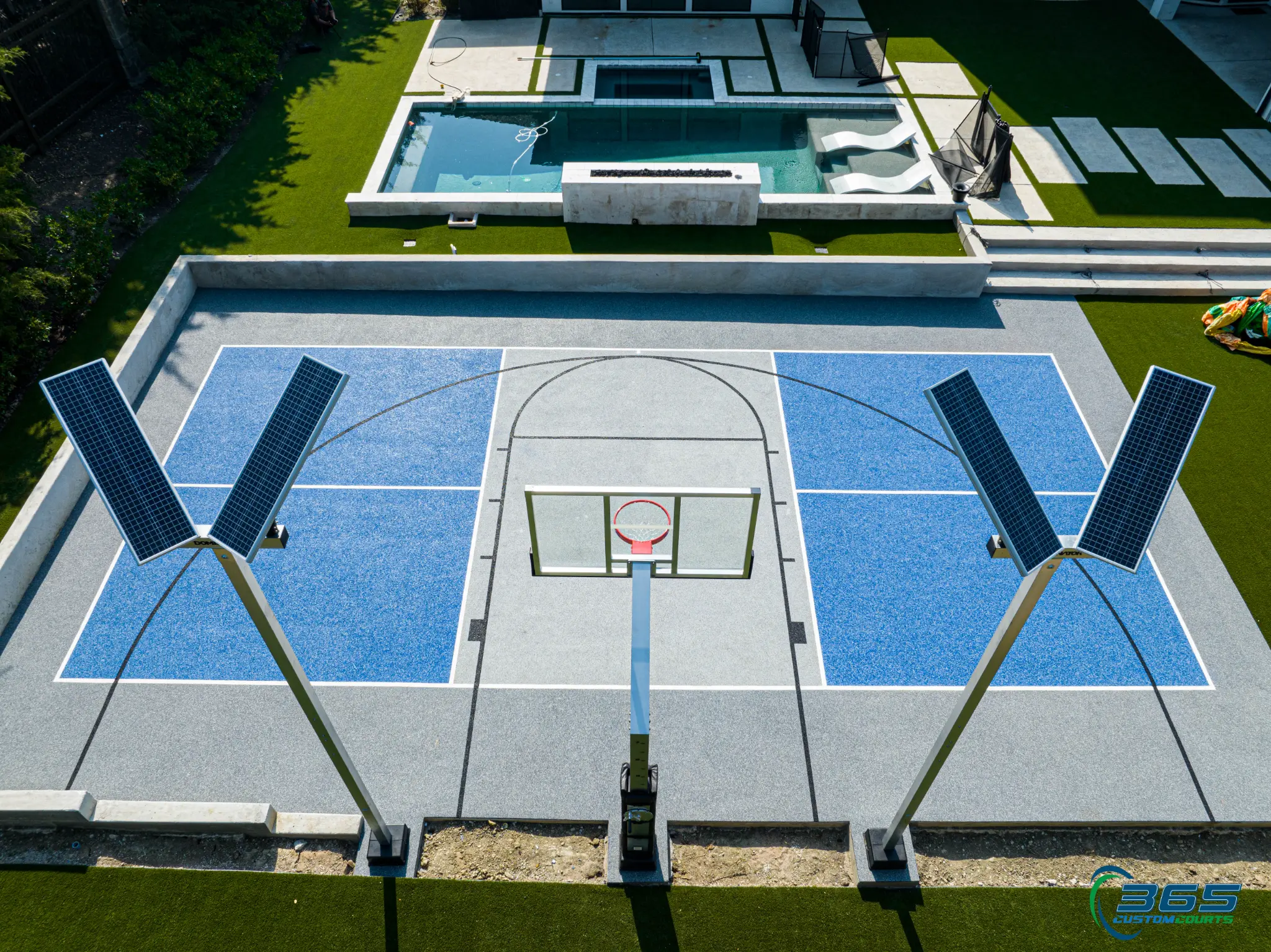 Multi-court with solar lights and pool aerial