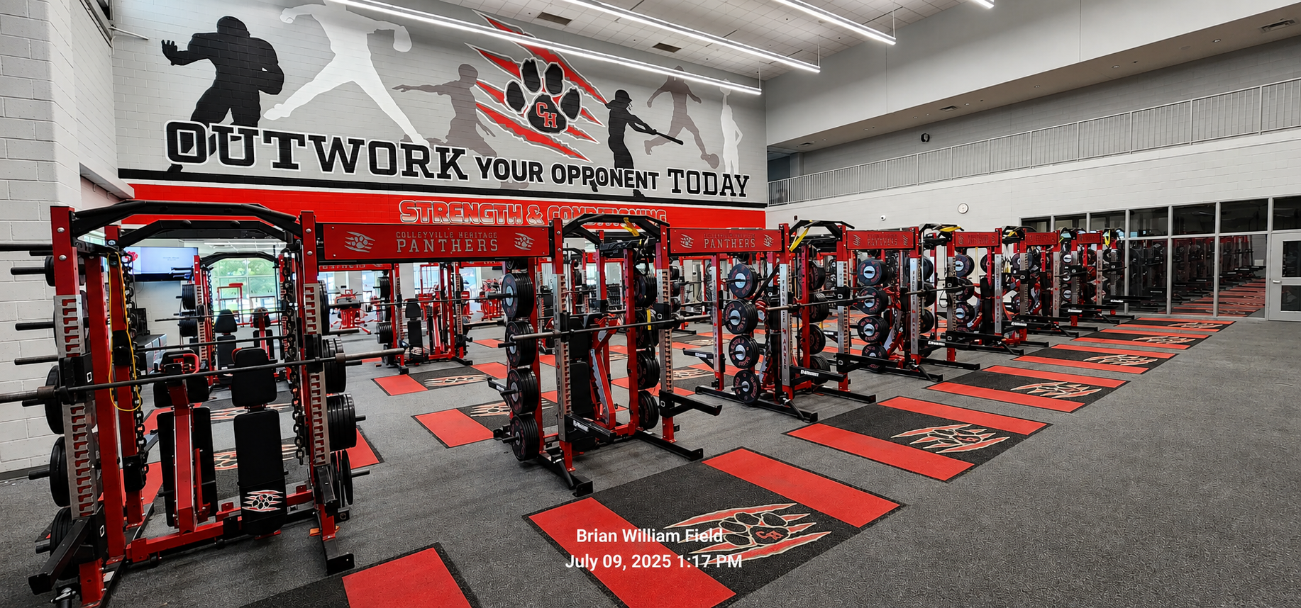 Colleyville Heritage Panthers weight room with custom rubber flooring