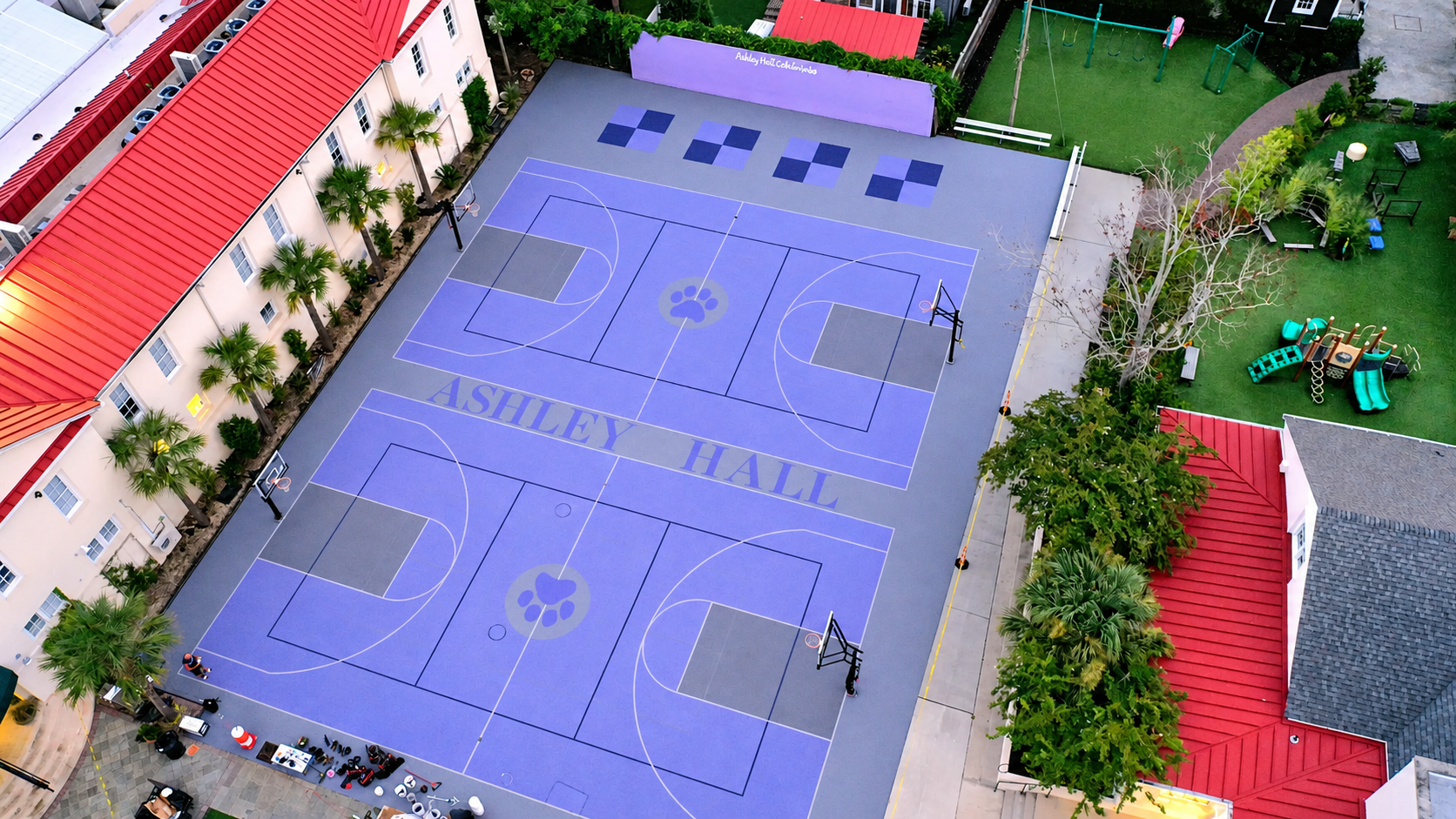 Ashley Hall school basketball courts aerial